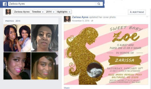 Baby shower invitation posted on Zarissa Ayres' Facebook page.