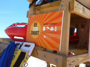 Lifeguard stand advertising Delaware State Parks