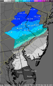 National Weather Service snow projections for Sunday and Monday storm