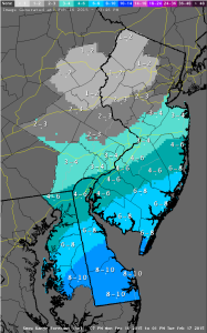 Snow forecast Monday night update