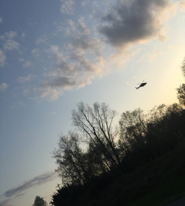 State police helicopter leaves scene of Route 1 accident. (Photo: DFN)