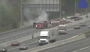 Car fire on I-95 at Newark tolls (Photo: DelDOT traffic cam)