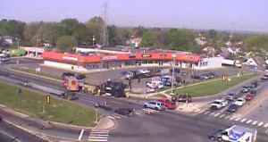 Dump truck overturned on southbound U.S. 13 (North DuPont Highway) at Bacon Avenue. (Photo: DelDOT traffic cam)