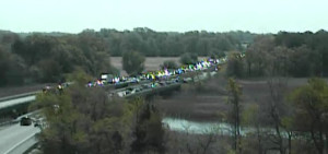 Northbound traffic was halted just south of the Route 12 overpass at north end of Frederica. (Photo: DelDOT traffic cam)