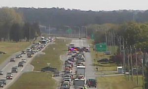 Accident scene near Barratt's Chapel Road on Route 1 (Bay Road). (Photo: DelDOT traffic cam)