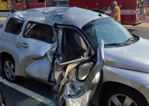 Chevrolet HHR station wagon involved in crash with motorcycle on U.S. 13 in Dover (Photo courtesy Dover Fire Department)