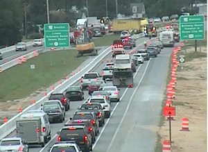 DELDOT traffic cam view of backup at Thompsonville Road about 4 p.m.