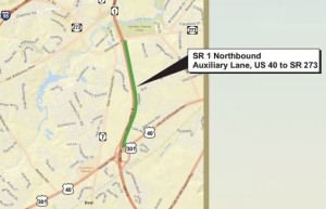 DelDOT map showing auxiliary lane area.
