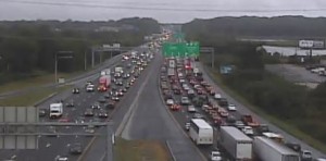 Southbound Interstate 95 was jammed in the Churchmans Marsh area at 8:30 a.m. (Photo: DelDOT traffic cam)