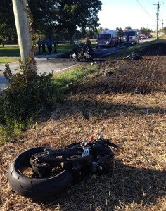 Scene of motorcycle, tractor crash on Route 9 south of Odessa (Photo: Delaware Free News)