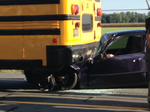 Car rear-ended Lake Forest School District Bus on Midstate Road (Route 12) (Photo: Jon P. Zaimes/Delaware Free News)