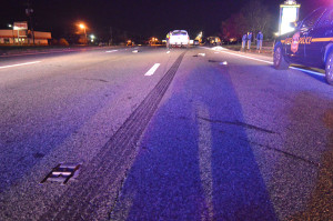 Skid marks were visible on the roadway after pedestrian fatal on U.S. 40 (Pulaski Highway) in Bear. (Photo: Delaware Free News)