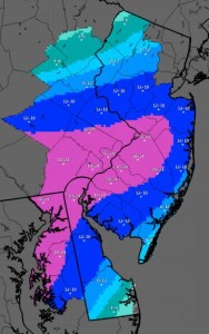 Snow predictions issued Friday afternoon by National Weather Service. 