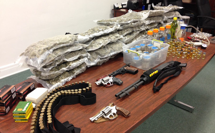 Elsmere police displayed items seized in a raid on a home and storage locker. (Photo: Delaware Free News)