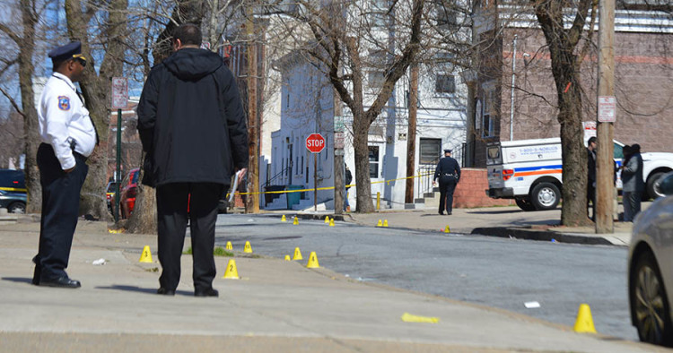 Police placed evidence markers at scene of shooting in 600 block of N. Jefferson St. in Wilmington. (Photo: Delaware Free News)