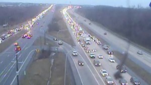 Northbound Route 1 backs up approaching the Roth Bridge at 7:25 a.m. (Photo: DelDOT traffic cam)