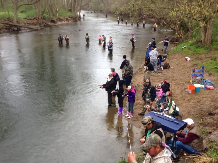 Anglers gathered along White Clay Creek, off Chambers Rock Road, north of Newark for the opening day of trout season in northern Delaware. (Photo: Delaware Free News)