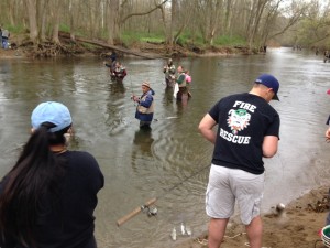 Anglers gathered along White Clay Creek, off Chambers Rock Road, north of Newark for the opening day of trout season in northern Delaware. (Photo: Delaware Free News)