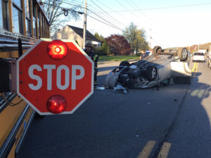 Car and school bus collided on Old Baltimore Pike at Albe Drive. (Photo: Delaware Free News)