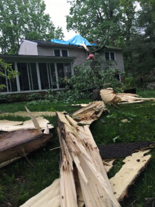 Storm toppled part of large tree onto home in Brackenville Woods. (Photo: Delaware Free News)