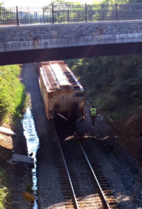CSX railroad car separated from its wheels in Wilmington. (Photo: Delaware Free News)