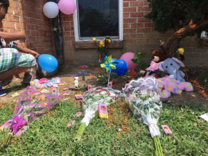 Balloons and flowers were left at spot where 6-year-old Anya Jackson was killed. (Photo: Delaware Free News)