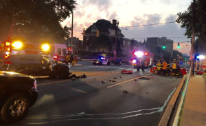 Driver of black SUV fled after colliding with car at Pennsylvania Avenue and Broom Street in Wilmington. (Photo: Delaware Free News)