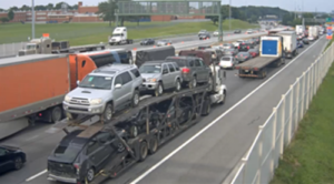 Traffic backs up at 5:40 p.m. on Interstate 295 approaching the Delaware Memorial Bridge. (Photo: DelDOT traffic cam)