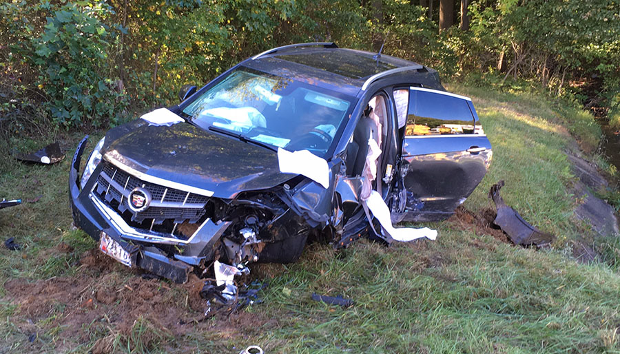 Cadillac SUV crashed on Interstate 95 north of Newark toll plaza. (Photo: Delaware 