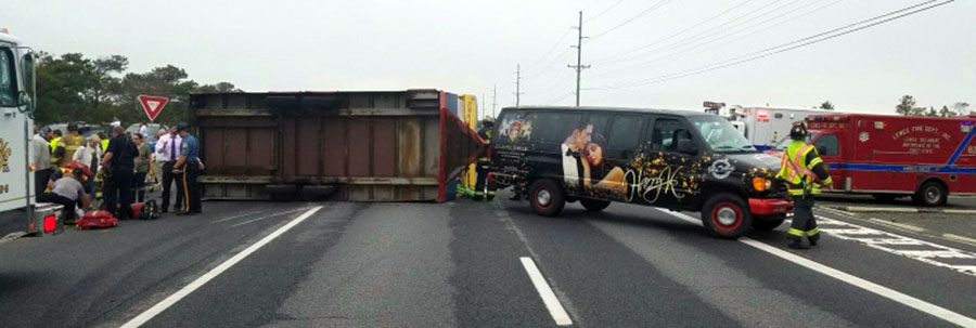 Jolly Trolley trailer overturned at Tower Road south of Dewey Beach. (Photo: Delaware State Police)