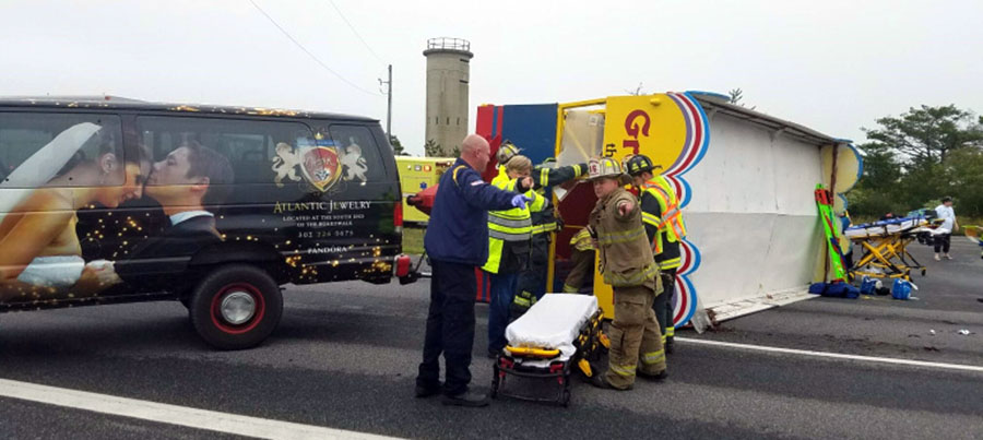 Jolly Trolley trailer overturned at Tower Road south of Dewey Beach. (Photo: Delaware State Police)