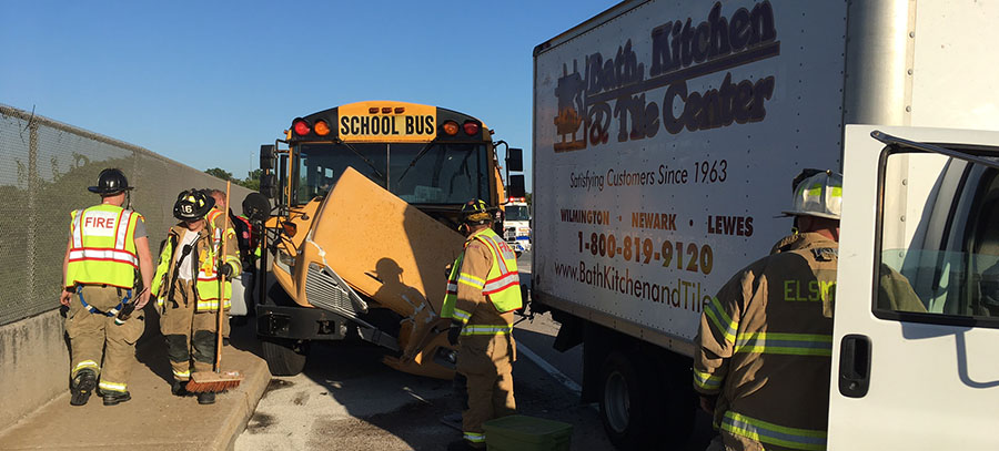 Scene of school bus crash on Kirkwood Highway (Photo: Delaware Free News)