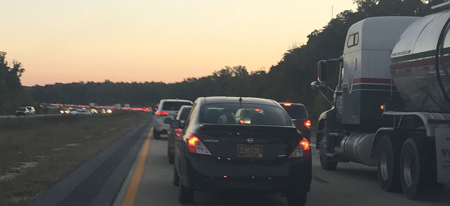 Southbound Route 1 was jammed south of Odessa due to a vehicle fire near Townsend. (Photo: Delaware Free News)