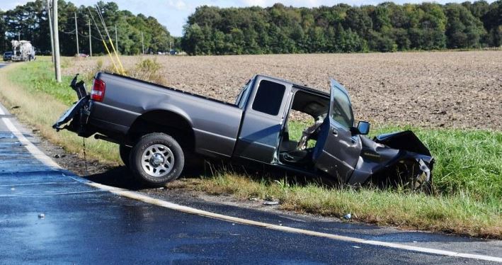 Pickup truck collided with tractor-trailer at Whitesville and Old Stage roads. (Photo: Laurel Fire Department)