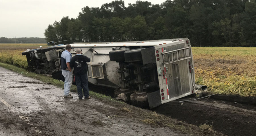 Tractor-trailer overturned along Millsboro Highway north of Gumboro. (Photo: Delaware State Police)