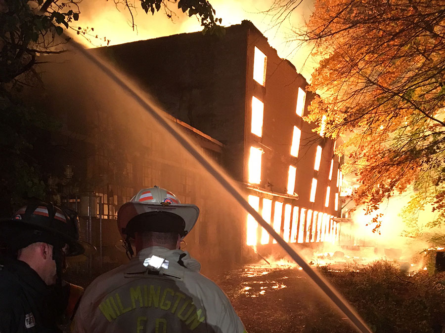 Fire ripped through several buildings at the vacant Bancroft Mills complex in Wilmington. (Photo: Delaware Free News)