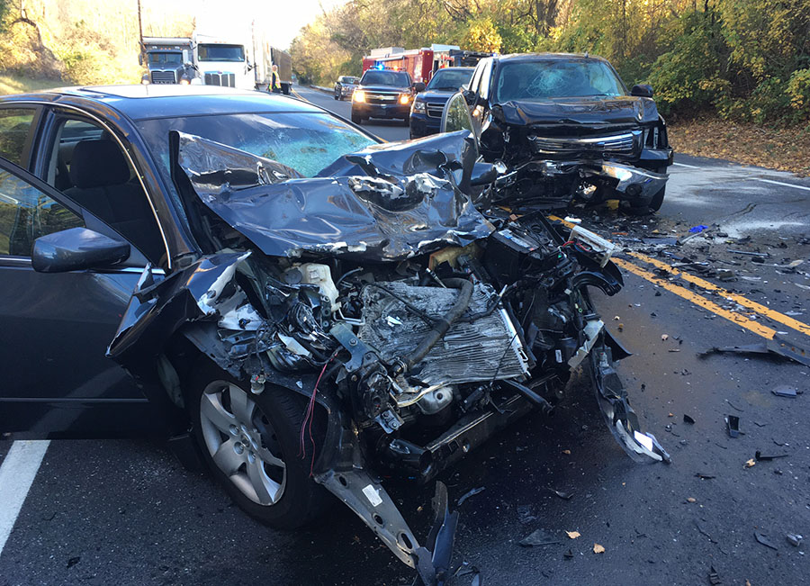 Pickup and car collided on Lancaster Pike (Route 41) at School House Lane in Hockessin. (Photo: Delaware Free News)