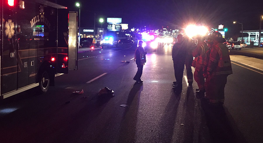 Pedestrian was struck by a car in eastbound lanes of Kirkwood Highway east of Duncan Road. (Photo: Delaware Free News)