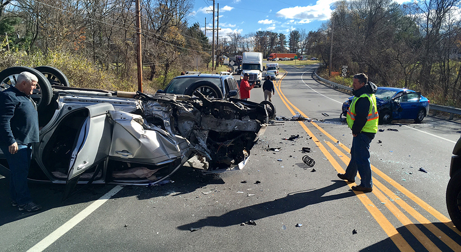 Three vehicles were involved in head-on crash on Lancaster Pike near Sanford School. (Photo: Delaware Free News)