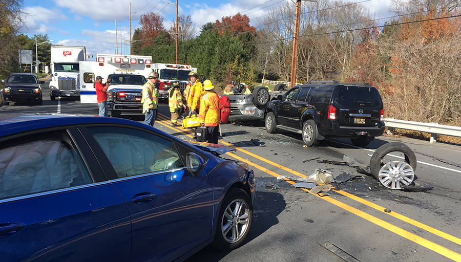 Three vehicles were involved in head-on crash on Lancaster Pike near Sanford School. (Photo: Delaware Free News)