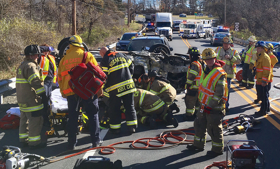 Three vehicles were involved in crash on Lancaster Pike near Sanford School. (Photo: Delaware Free News)