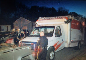 U-Haul rental truck was heavily damaged when it hit railroad overpass on Casho Mill Road in Newark. (Photo: Delaware Free News)