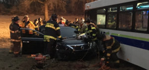 Wreckage of DART bus and two other vehicles ended up in median of Interstate 95 near sandbox maintenance area. (Photo: Delaware Free News)