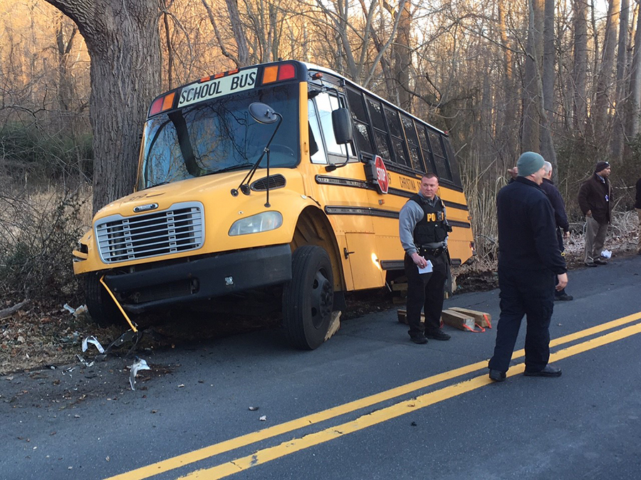 Christina School District bus crashed into tree on Upper Pike Creek Road in Pike Creek. (Photo: Delaware Free News)