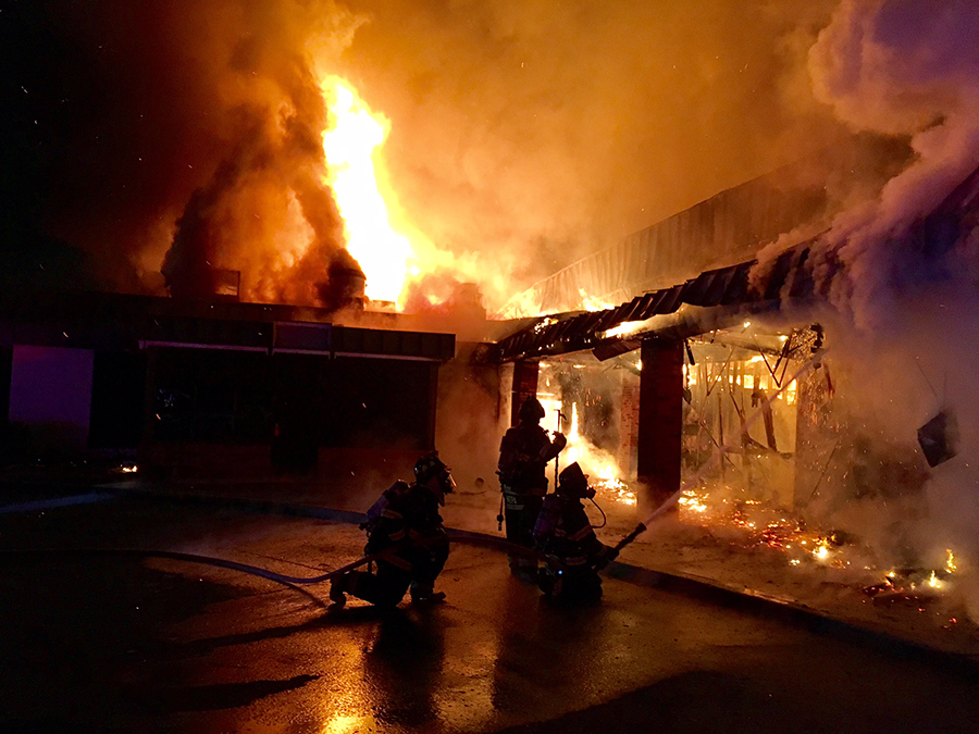 Fire destroyed former Pike Creek Bowling Center and Charcoal Pit restaurant building. (Photo: Delaware Free News)