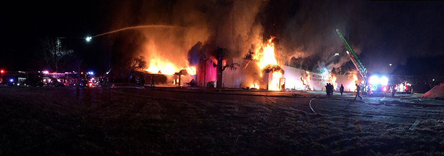 Fire destroyed former Pike Creek Bowling Center and Charcoal Pit restaurant building. (Photo: Delaware Free News)