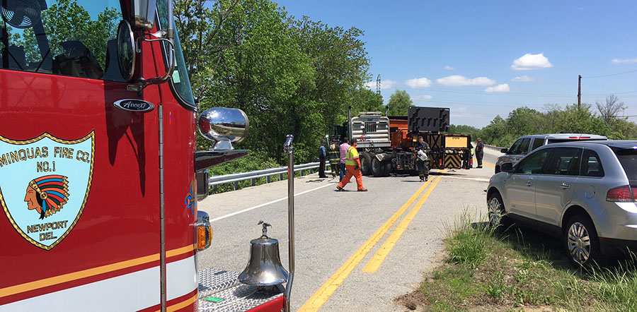 Deldot Truck In Crash With Semi Truck Near New Castle