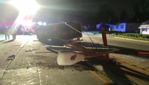 A pickup truck collided with a light pole and overturned at Memorial and Bizarre drives near New Castle. (Photo: Delaware Free News)