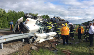 Crane truck overturned on southbound Route 1 in Bear. (Photo: Delaware Free News)