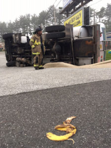 Fuel truck overturned when it backed into a culvert along Capitol Trail (Route 2) just west of Upper Pike Creek Road. (Photo: Delaware Free News)